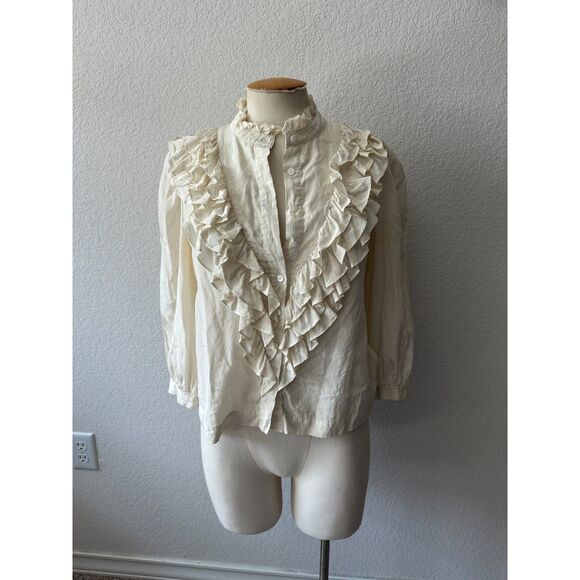 See by Chloe Cream Ruffle Tuxedo Button-Up Blouse - Picture 1 of 6